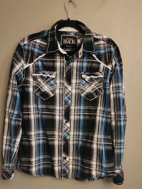 Buckle Black Blue and Black Plaid Button-Down Shirt